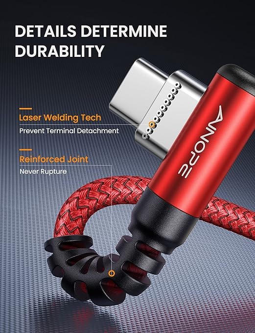 AINOPE USB C Fast Charging Cable 3.1A Right Angle 10ft/3m USB to USB C Cable, Durable Nylon Braided Type C Cord Compatible with Galaxy S10 S9 S8 Plus, A51 A11 A10 A20, V50 V40 G8 G7