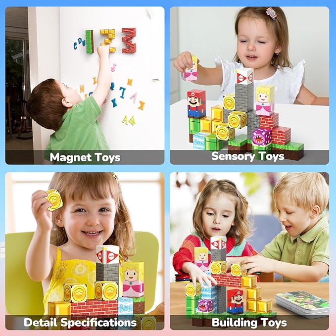 Mini Magnetic Blocks STEM Toys for Kids Ages 3-8, 35PCS Travel Building Set with Magnetic Storage Tin Box, Educational Construction Toys for Toddlers, Preschool Birthday Gift for Boys & Girls