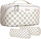 BOYATU Travel Makeup Bag Organizer Cosmetic Bag: 3 Pcs Set Make up Bags for Women with Handle - Waterproof Vegan Leather Toiletry Bags Travel Essentials Pouch with Compartments (H-03-White)