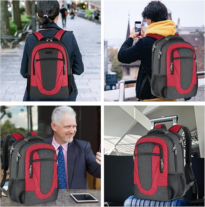 BIKROD Travel Laptop Backpack for Woman and Men, School Backpack for Teens, Waterproof College Back Pack for 15.6 IN Laptop Backpack, Adult Business Computer Travel Backpack, BlackRed