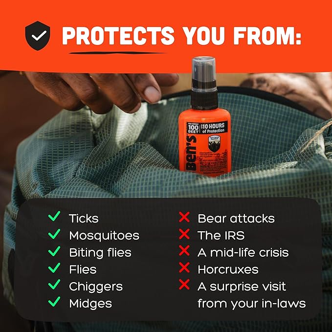 Ben's 100 Tick & Insect Repellent - Alcohol-Free DEET Insect Repellent Pump Spray - Offers 10 Hours of Protection for Adults & Children - 1.25 fl oz (Pack of 4)