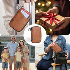 family passport holder for 4 passport wallet for travel passport cover rfid blocking for women waterproof wallet with zipper airtag passport case for men multiple passport bag (BROWN)