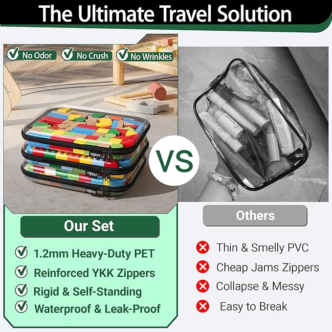 YQBRAO 2-Pack Large Clear Hard Shell Zipper Case Black, 1.2mm Heavy-Duty Crush-Proof Makeup Bag, Large Diaper Bag Organizer Pouches, Rigid Clear Zipper Pouches for Toys, Art Supplies & Tech