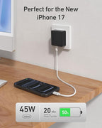 Nekmit Flat USB C Wall Charger, 45W Dual Port PPS Fast USB Charger Block(1*USB-C & 1*USB-A), Slim USB C Wall Plug for iPhone 17/16 and More Series, MacBook Air, iPad
