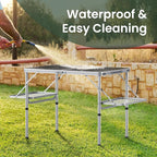 Titanker Folding Camping Table 3ft, Large Camp Table Portable with Extra Side Racks & Storage Net, Folding Picnic Table, Outdoor Patio Table, RV/Car Camping Essentials, Aluminum, Silver