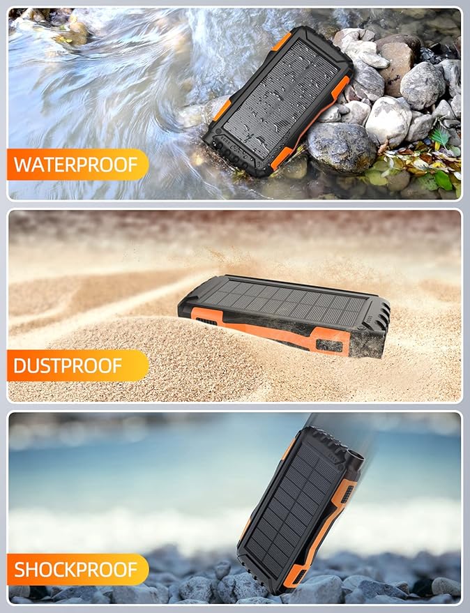 Mregb Solar Charger Power Bank 42800mAh, Portable Charger, Solar Power Bank,External Battery Pack 5V3.1A Qc 3.0 Fast Charger Built-in Super Bright Flashlight (Orange)