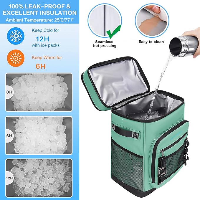 Hulongo Large Waterproof Insulated Cooler Backpack for Men & Women, Leak Proof Cooler Backpack for Camping, Beach, Fishing, Picnic, Travel, Outdoor, 30L, 48Cans