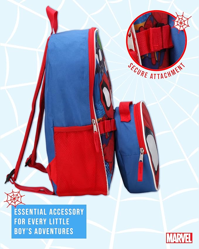 Fast Forward Spider-Man Boys Backpack and Lunch Box Set - 2 Piece 15'' School Backpack with Detachable Lunch Bag, Size One Size, Spidey and Friends Multi