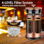 YMMIND French Press Coffee Maker (34oz 1Quart 5-6Cup) Coffee Press, with 4 Filters System, Heat Resistant Thickness Borosilicate Glass, Cold Brew Coffee Tea Pot Gifts (Copper)