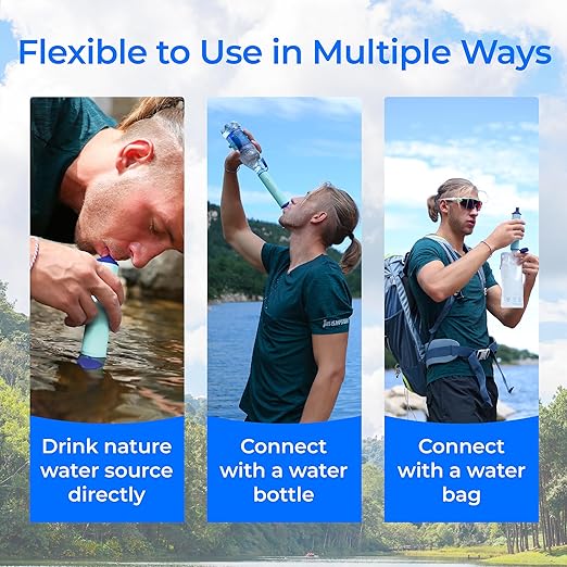 Waterdrop Gravity Water Filter Straw, Camping Water Filtration System, Water Purifier Survival for Travel, Backpacking and Emergency Preparedness, 0.1 Micron, 2 Pack, Light Blue