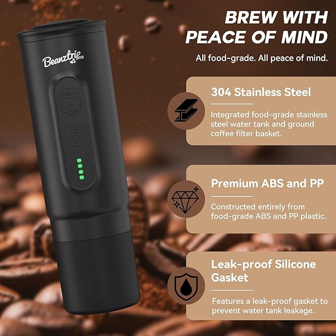 H02PRO Travel Coffee Maker, Portable Espresso Machine for Camping, 20 Bar Mini Coffee Maker Compatible with NS Capsule & Ground Coffee, Battery Operated Self-heating Car Coffee Machines for Travel