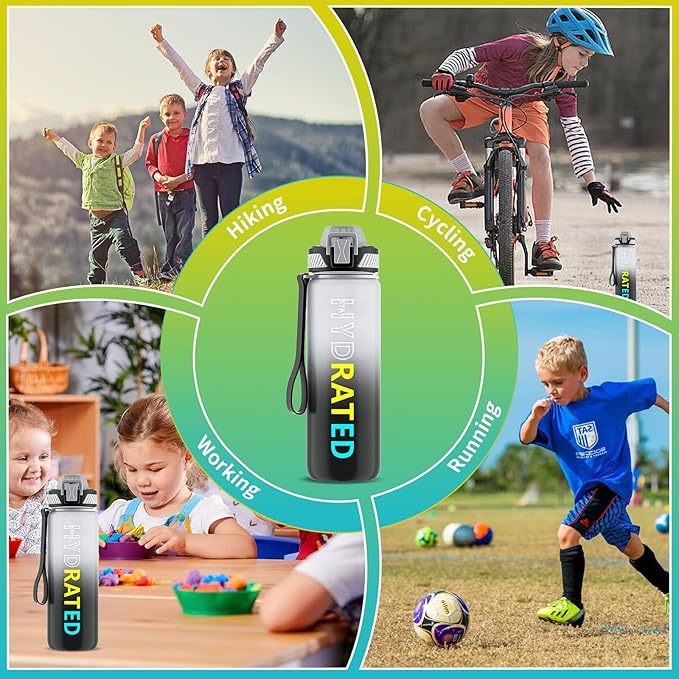 QLUR Water Bottle with Straw, 27oz Motivational Water Bottles with Time Marker to Drink, Tritan BPA Free, 750ml Sports Water Bottle with Carry Strap LeakProof for School Fitness Outdoor (1Pack)