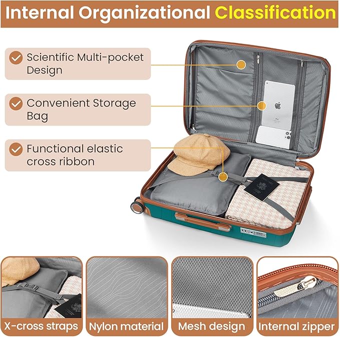 Hard Shell Luggage Sets 4 Piece with 360 Spinner Wheels,Lightweight Suitcase Set with TSA Lock,Travel Luggage Set with Telescoping Handle,Light and Strong,Easy to Clean (Coral+Green)
