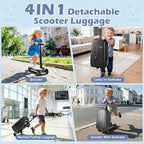 Scooter Luggage for Kids Scooter Suitcase for Ages 4-12, 4 in 1 Kids Luggage Boarding Suitcase Detachable & Foldable Scooter Travel Trolley Ride On Luggage-Black