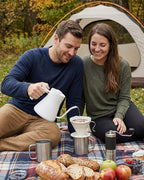 AGOGO V60 Coffee Dripper - Unbreakable 304 Stainless Steel Pour Over Cone for Travel & Camping, Includes 50 Paper Filters & Barista Towel - Cream White
