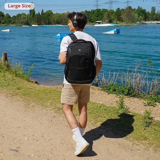Swissdigital Travel Laptop Backpack, 35L Expandable Large College Laptops Backpack with USB Charging Port for Men and Women Fits 17 Inch Notebook, Black | SD1671-01