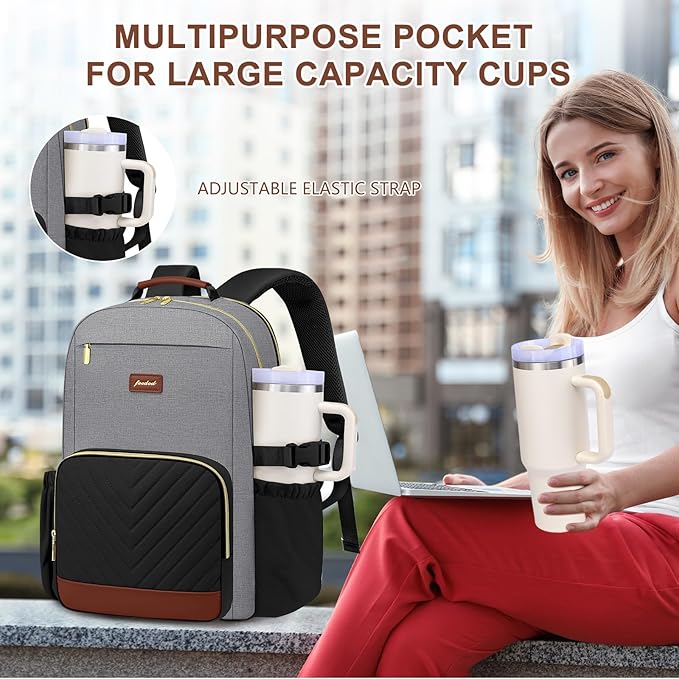 Focdod Laptop Backpack for Women Bookbag: 15.6 inch Work Backpacks with Pouch Pocket for Large Capacity Cup & USB Charger College Book Bag Travel Business Nurse Teacher Bookbags Anti-theft Back Pack