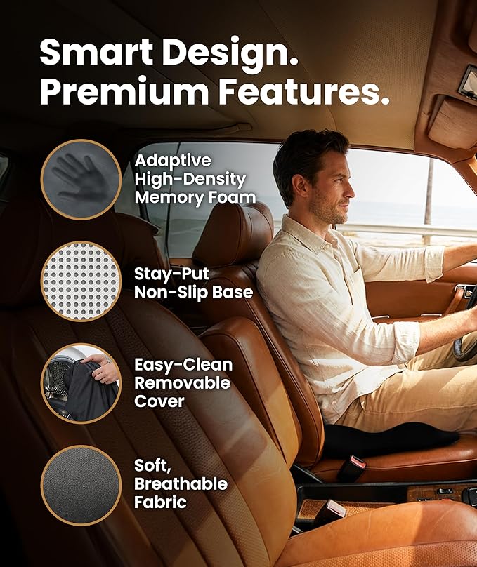 Everlasting Comfort Doctor Recommended Memory Foam Seat Cushion for Office Chairs & Car - Ergonomic Office Desk Accessories - Cushions for Tailbone Pain Relief, Sciatica