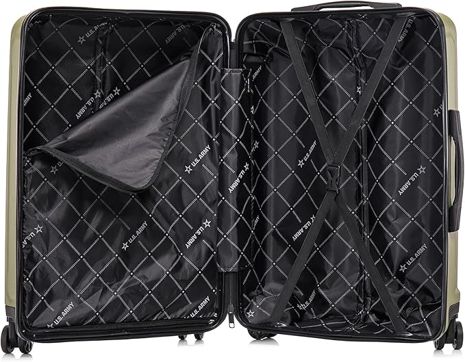US ARMY Fox 20 inch Carry-On Hardside Luggage with Spinner Wheels | Lightweight Small Suitcase for Travel | Chevron Icon, Gel Handle, Side Studs, Retractable Trolley, Heavy Duty | Olive Drab
