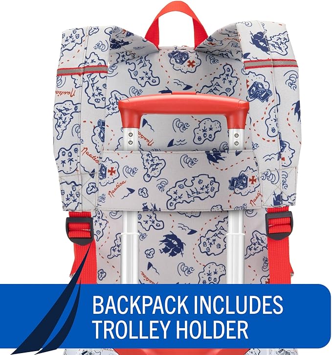 Nautica Kids Luggage - 18" Airline Approved Rolling Hardside Upright Carry-on Suitcase Set with Wheels (Pirate Ahoy | 5pc School Set)