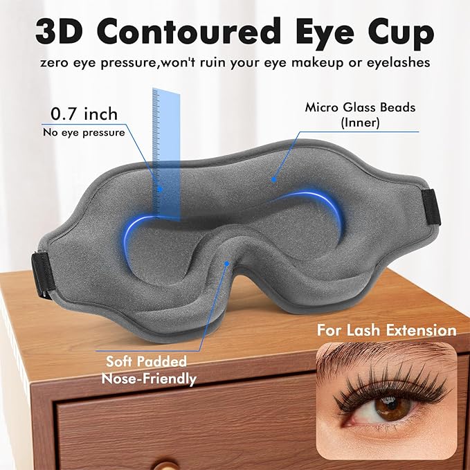 Sleep Eye Mask for Men Women, Weighted Sleeping Mask for Side Sleeper, Travel Blackout Night Blindfold Eye Shade Cover with Adjustable Strap (Silver Gray)