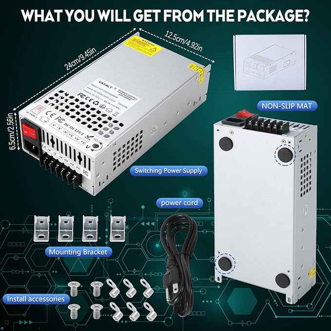 VAYALT DC 12V 100A 1200W Switching Power Supply, 110V/220 V Power Supply AC to DC Converter, Universal Regulated Switching,12V Power Supply for CCTV Camera System,3D Printer,Led Strip,Computer Project