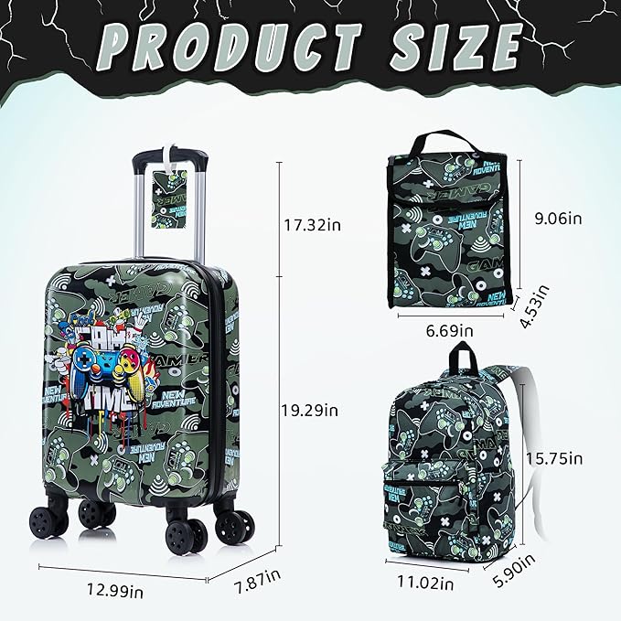 Rosamo Kid’s Luggage Set 6 Piece Suitcase Set 16" Hardside Luggage with Spinner Wheels Girls Boys Carry on Luggage Travel Rolling Luggage Airline Approved (Joystick)