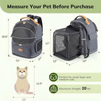 Morpilot Expandable Cat Carrier Backpack for Small Dogs & Cats Up to 20lbs, Breathable Mesh Pet Travel Backpack with Safety Leash, Foldable Airline Approved Carrier for Hiking Camping Outdoor, Grey