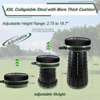 ALEVMOOM Upgraded XXL Collapsilbe Stool with Cushion,More Sturdy and Height 19.7“,D11.8”,Portable and Lightweight Adjustable Telescoping Stool for Camping Hiking BBQ Max Loading 1000Ibs