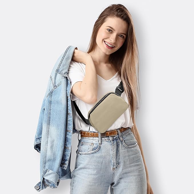 JSJ Mini Fanny Pack for Women & Men,Valentines Day Gifts for Girls Teens Kids Daughter Sister Her,Trendy Stuff Crossbody Bags Cute Everywhere Belt Bags. (Khaki)