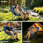 Colegence Oversized XL Padded Camping Chair Wide Heavy Duty Lawn Chairs Support 450 LBS Portable Folding Gaint Plus Camp Chair with Side Pocket Cup Holder for Outdoor Outside Sports Baseball-Blue