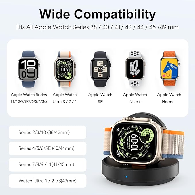 2026 Upgraded for Apple Watch Charger Magnetic Fast Charging Dock,Portable Wireless Charging Stand Compatible with iWatch Series Ultra/SE/11/10/9/8/7/6/5/4/3/2 Support Nightstand Mode-Black