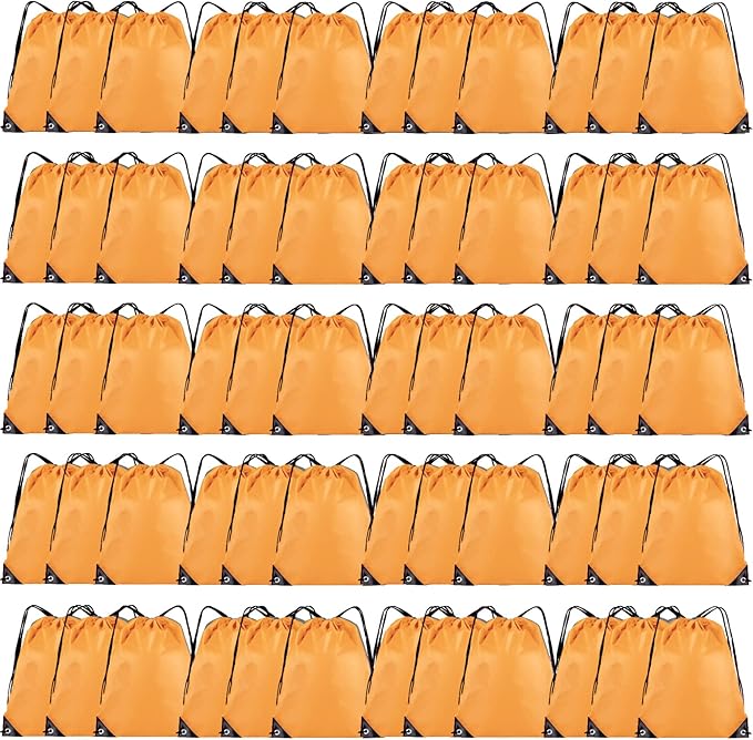 Grneric 60 Pieces Drawstring Backpack Bulk Cinch Sackpack Ployster Drawstring Bags for Gym Party Trip(Orange)