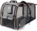 Cat Carrier Backpack, Expandable Pet Carrier with Sun Shade & Full Front Opening, Breathable Mesh Backpack for Small Dogs & Medium Cats Up to 18 Lbs, Foldable for Hiking, Camping (Grey)