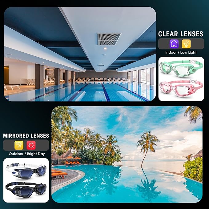 Braylin Swim Goggles, 2-Pack Swimming Goggles, Anti Fog, No Leaking For Adult Women Men Youth
