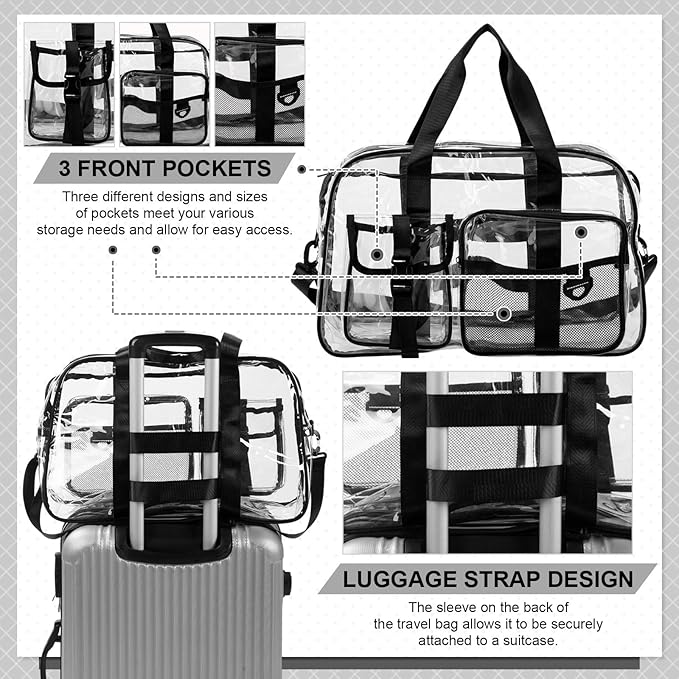 Abbylike Clear Bag Large Heavy Duty Tote for Stadium Events 20" Duffle Transparent Gym Bag for Sport Event Travel Makeup Work