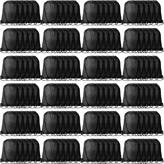 Kuhome 120Pcs Black Drawstring Backpacks Bulk String Bag Cinch Sack Pack Storage Knapsack Polyester Gift Bags Sports Drawstring Bags for Trip Party Gym Bags