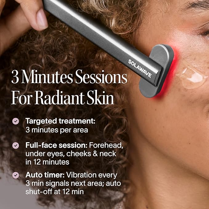 Solawave 4-in-1 Red Light Therapy Wand for Face & Neck | Beauty Device with Galvanic Current, Massager & Warmth | Anti-Aging, Wrinkle Reduction, Skin Tightening, Depuffing & Rejuvenation (Matte Black)