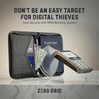 Zero Grid RFID Family Passport Holder for up to 6 Passports, Large Zippered Wallet for Men & Women, Fits Cards, Cash, ID, Sim Card; Premium & Compact Travel Document Holder - Shadow Grey