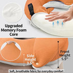 BUYUE Travel Neck Pillows for Airplanes, Memory Foam 360° Head Support Sleep for Long Flight, Skin-Friendly & Breathable, Kit with Eye Mask, Earplugs and Storage Bag (Adult, Orange, 90+ lbs)