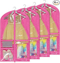 Univivi Dance Costume Bags Garment Bag 40 Inch Hanging Clothes for Dance Competitions, with 3 Medium Clear Zipper Pockets for Dance Costumes, Closet Storage (Rose Red) - 4 Pack