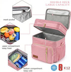 MIYCOO Lunch Bag & Lunch Box for Women Men Double Deck - Leakproof Insulated Soft Large Adult Lunch Cooler Bag for Work, Beach, Picnic, Camping, Travel (Pink,15L)