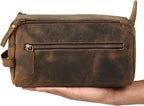 KomalC Premium Buffalo Leather Toiletry Bag for Men & Women With Water resistant Lining, Grooming Travel Pouch, Unisex Wash Bag for Toiletries, Gifts for Men and Women