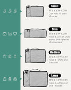 WTREE 4-Piece Packing Cubes Travel Accessories Set for Suitcases - Luggage Organizer Bags with Double Zipper - Mesh Top - Small/Medium/Large/Slim - Grey