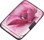 ELFISH Mini RFID Aluminum Wallet Credit Cards Holder Business Card Case Metal ID Case for Men Women(Pink Magnolia)