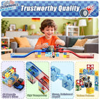 Magnetic Tiles Race Track Set, 52PCS STEM Educational Magnetic Building Blocks with 2 Race Cars, Montessori Sensory Travel Toys for Kids 3 4 5 6 7 8, Birthday for Boys & Girls