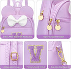 KKXIU Girls Initial Bowknot Cute Mini Backpack for Toddler, Travel Small Girl Backpacks, Personalized Birthday Gifts for Little Girls and Kids(V, Purple)