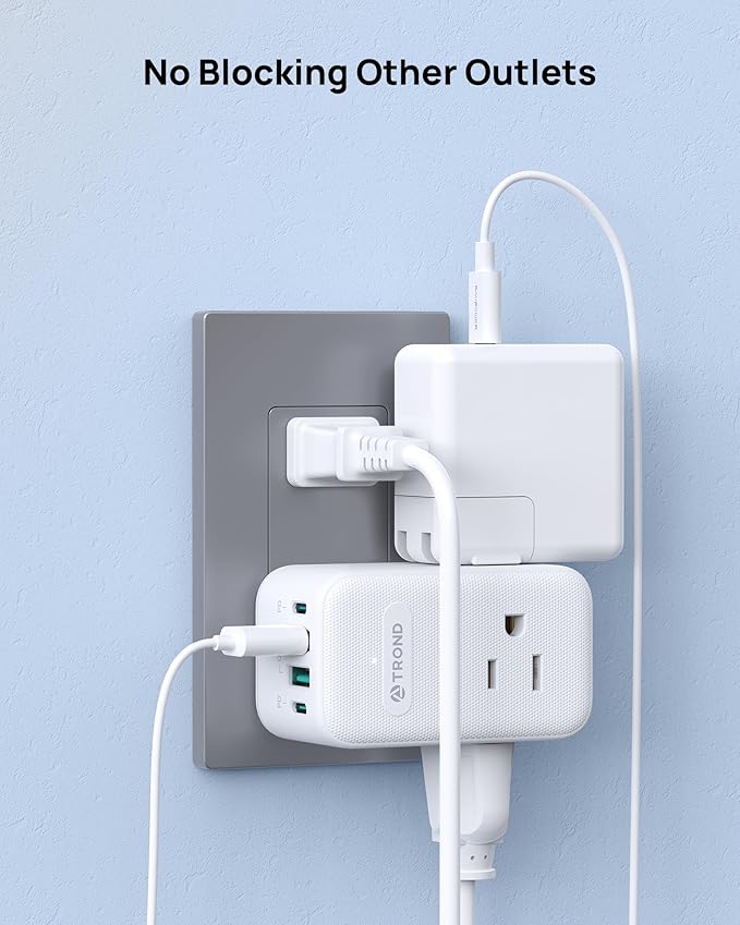 TROND 2 to 3 Prong Outlet Adapter 2 Pack, 3 AC Power Splitter with USB C PD20W & 360 Rotating Plug, Travel Plug Adapter for US to Japan, Wall Outlet Extender for Old House Travel Essentials