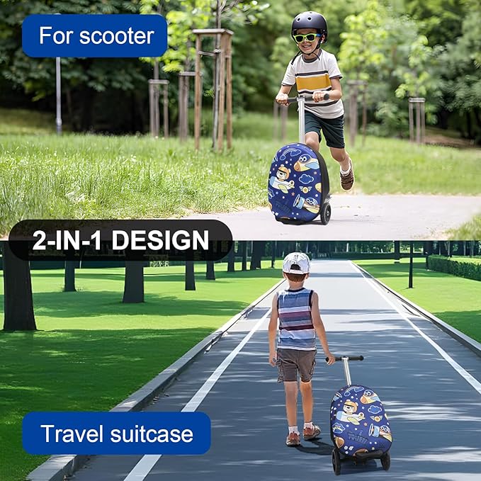 Scooter Suitcase for Kids with LED Wheels, Lightweight & Foldable Scooter Luggage for Travel