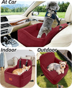 Lealchum Dog Car Seat for Small/Medium Dogs,6in Elevated Cushion,Fits in Front/Back Seat,Fully Detachable and Washable,2 Storage Pockets,Easy to Install (Red, Medium)